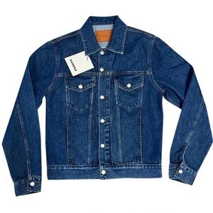 SANDRO French Luxury Brand from Paris Blue Denim Jacket with Tie Die Back.